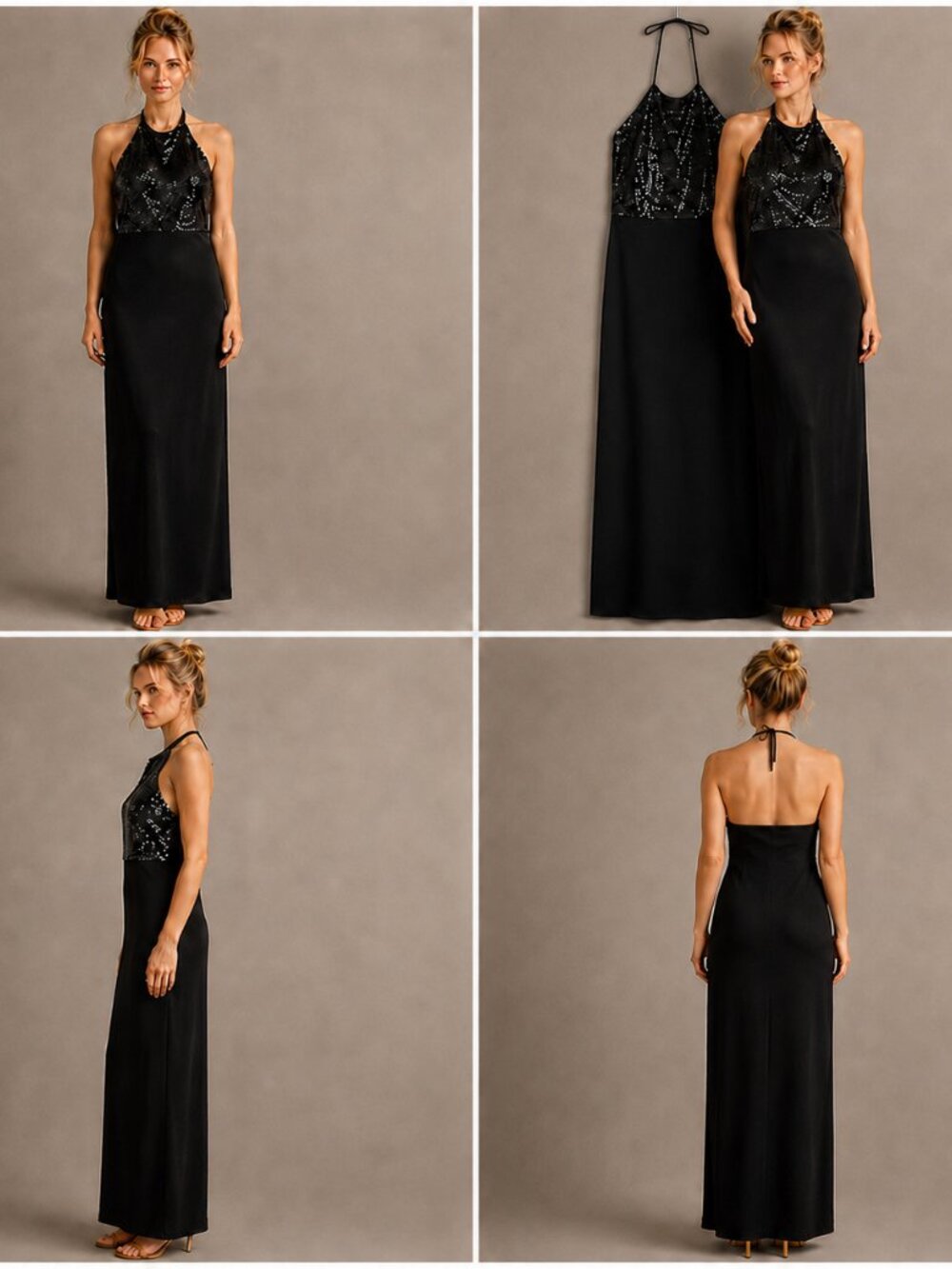 Tommy Bahama Black Sequin Halter Maxi Dress XXS XS Party Holiday Evening Formal